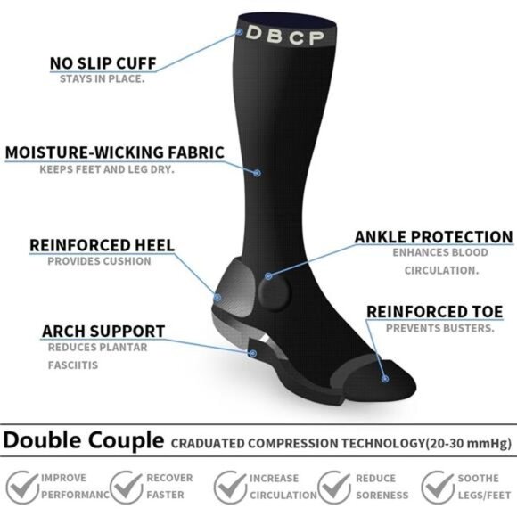 Double Couple 5 Pairs Wide Calf Compression Socks for Men Women - Picture 3 of 8